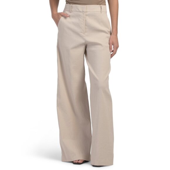 THEORY STRAW Linen Blend High Rise Trousers In Good Crunch - Picture 1 of 2